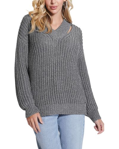 Guess Lise Sparkle Cutout V-neck Sweater - Gray