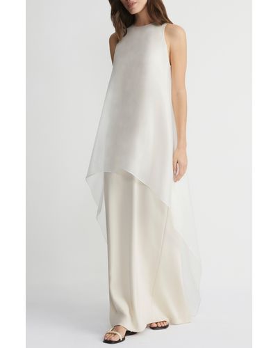 Lafayette 148 New York Tie Back Overlay Sleeveless Silk Column Gown - White