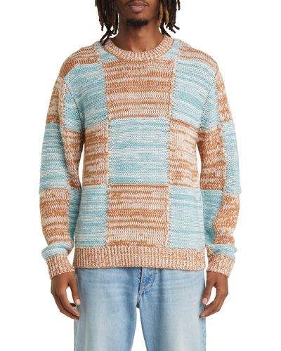 Obey Dominic Marled Patchwork Crewneck Sweater - Blue
