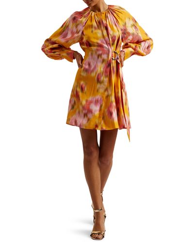 Ted Baker Akemi Long Sleeve Faux Wrap Minidress - Orange