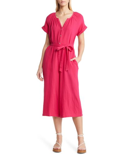 Tommy Bahama Coral Isle Belted Cotton Jumpsuit - Pink