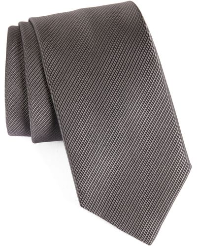 David Donahue Stripe Silk Tie - Gray