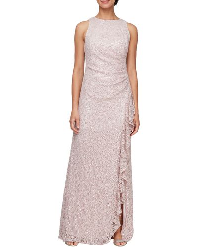 Alex Evenings Sequin Ruched Ruffle A-line Gown - Multicolor
