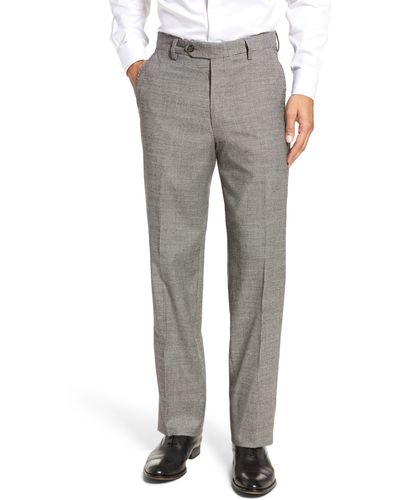 Berle Touch Finish Flat Front Plaid Classic Fit Stretch Houndstooth Dress Pants - Gray