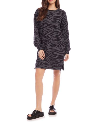 Karen Kane Zebra Zip Hem Long Sleeve Sweatshirt Minidress - Black