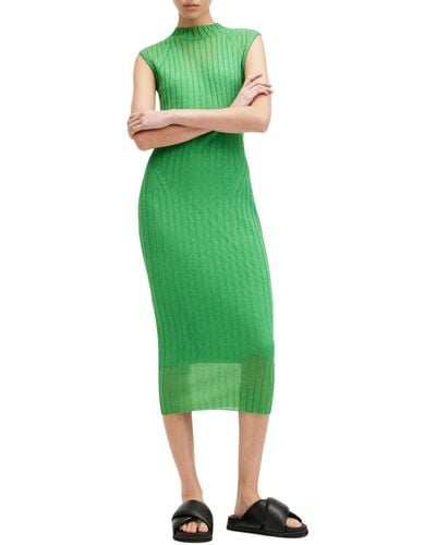AllSaints Patrice Cap Sleeve Rib Midi Sweater Dress - Green