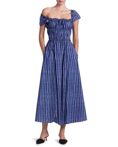 Altuzarra Lily Stripe Off The Shoulder Stretch Cotton Dress - Blue
