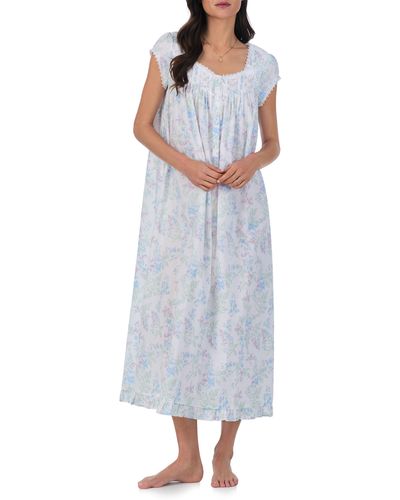 Eileen West Floral Cap Sleeve Ballet Cotton Lawn Nightgown At Nordstrom - White