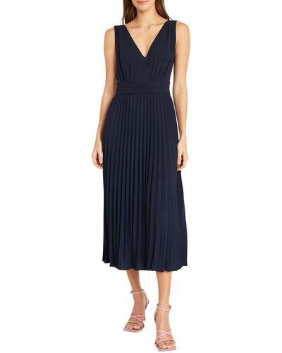 DONNA MORGAN FOR MAGGY Pleated Midi Dress - Blue