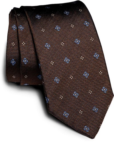 Jack Victor St. George Neat Floral Silk Tie - Brown