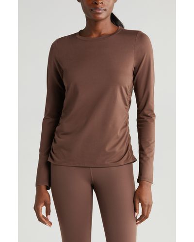 Zella Ruched Long Sleeve T-shirt - Brown