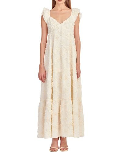 English Factory Ribbon Embroidered Tiered Maxi Dress - Natural