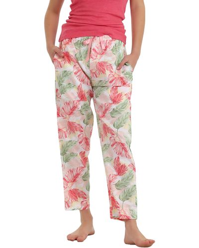 Papinelle Faye Floral Print Cotton Sateen Pajama Pants - Red