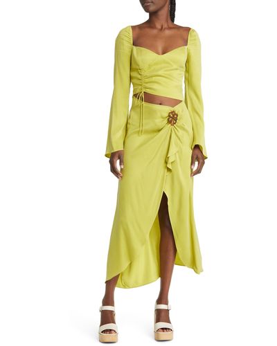 For Love & Lemons Allie Long Sleeve Cutout Cupro Blend Midi Dress - Yellow