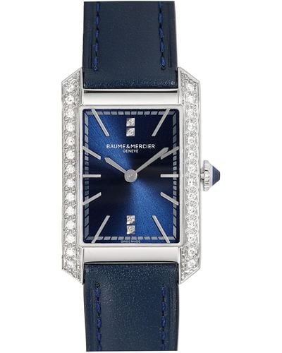 Baume & Mercier Hampton Diamond Leather Strap Watch - Blue