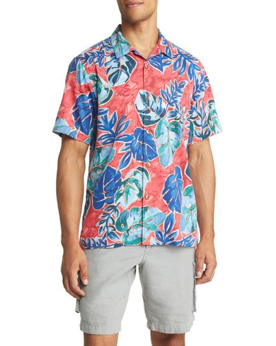 Tommy Bahama Crystal Cove Short Sleeve Silk Blend Button-up Shirt - Blue