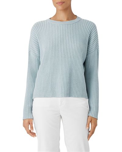 Eileen Fisher Organic Cotton Blend Rib Sweater - Blue