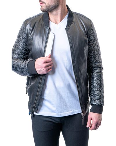 Maceoo Skull Sleeve Leather Jacket - Gray