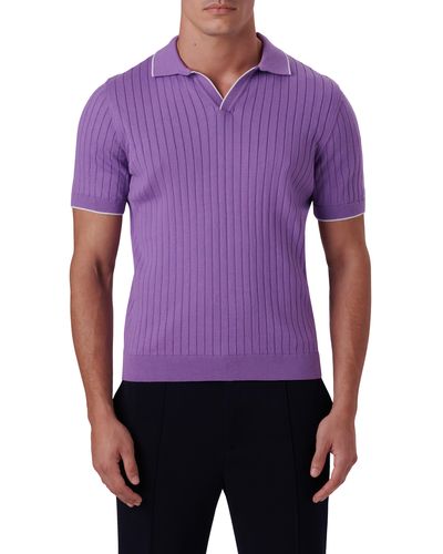 Bugatchi Rib Short Sleeve Sweater - Purple