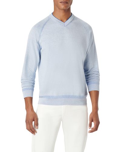 Bugatchi Cotton & Silk V-neck Sweater - Blue