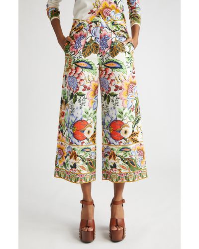 Etro Floral Print High Waist Crop Wide Leg Pants - Multicolor