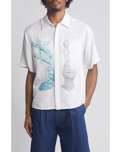 JUNGLES JUNGLES Ornaments Short Sleeve Graphic Button-up Shirt - White