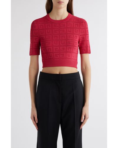 Givenchy 4g Jacquard Knit Short Sleeve Crop Sweater - Red