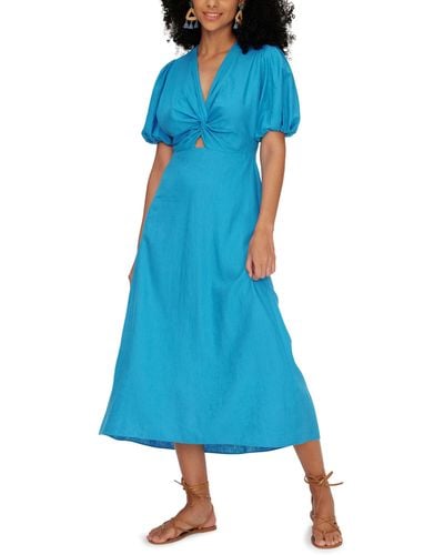 Diane von Furstenberg Majorie Twist Front Puff Sleeve Midi Dress - Blue
