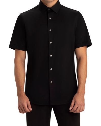 Bugatchi Miles Ooohcotton® Short Sleeve Button-up Shirt - Black