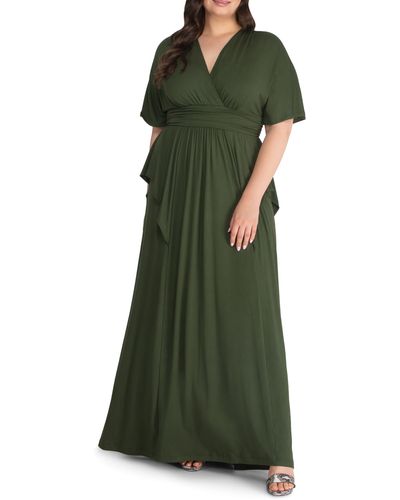 Kiyonna Indie V-neck Fit & Flare Dress - Green