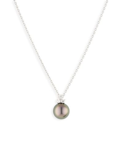 Mikimoto Classic Diamond & Black South Sea Cultured Pearl Pendant Necklace - White