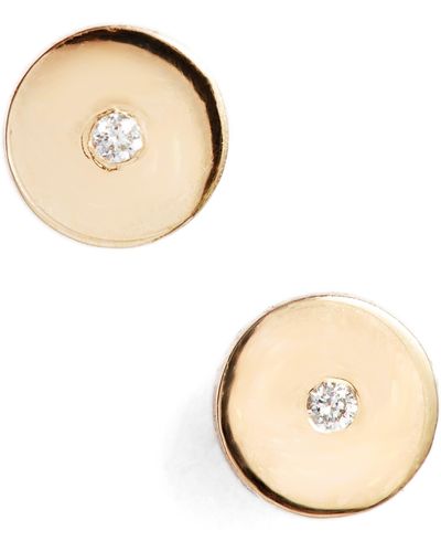 Zoe Chicco Round Disc Center Diamond Stud Earrings - Natural
