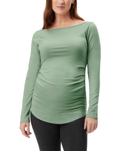 Stowaway Collection Ballet Neck Long Sleeve Maternity Top - Green