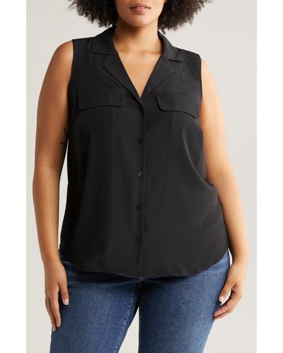 Court & Rowe Collared Button Front Sleeveless Shirt - Black