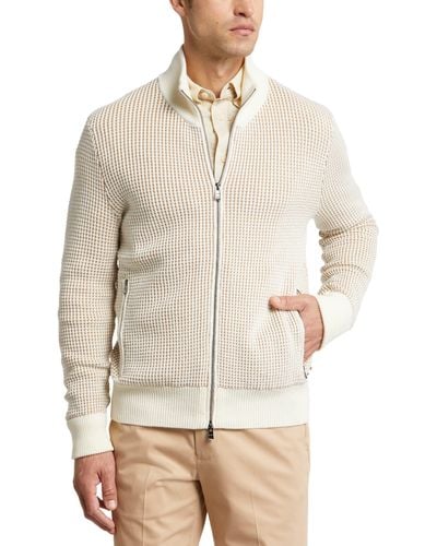 BOSS Mabeo Cotton & Wool Zip Cardigan - Natural