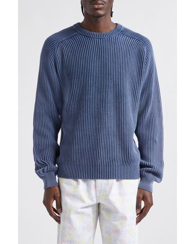 Noah Summer Cotton Shaker Stitch Sweater - Blue