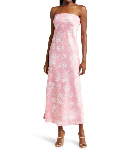 Wayf Madelyn Floral Strapless Satin Cocktail Dress - Pink