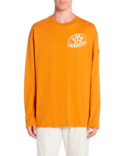 Moncler Logo Long Sleeve Cotton T-shirt - Orange