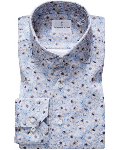 Emanuel Berg 4flex Slim Fit Floral Knit Button-up Shirt - Blue