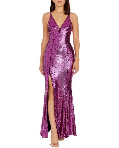 Dress the Population Iris Sequin Gown - Purple