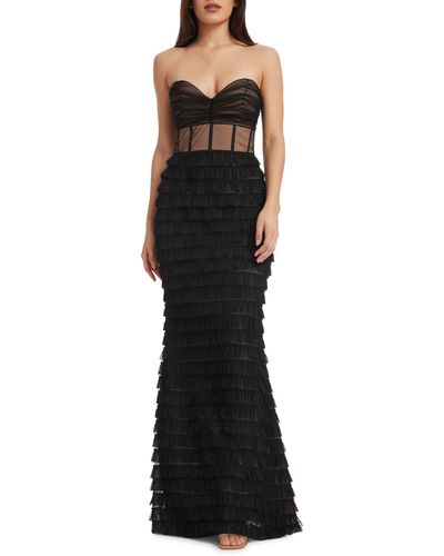 Dress the Population Grace Strapless Illusion Bodice Mermaid Gown - Black