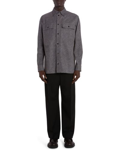 Bottega Veneta Flannel Print Lambskin Leather Shirt Jacket - Gray