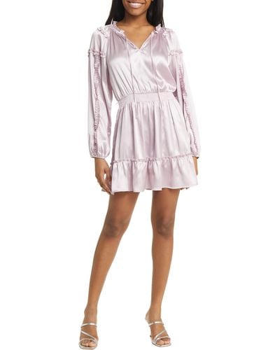 All In Favor Ruffle Long Sleeve Satin Minidress In At Nordstrom, Size X-small - Pink