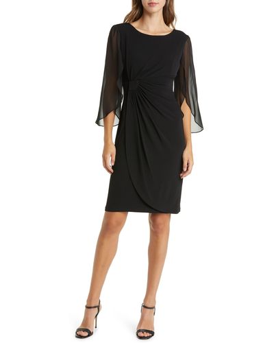 Connected Apparel Sheer Sleeve Dress - Black