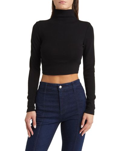 AG Jeans X Emrata Kathryn Mock Neck Stretch Cotton Crop Sweater - Black