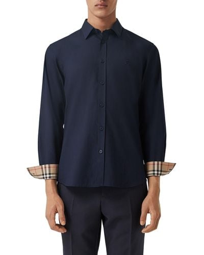 Burberry Sherwood Monogram Motif Slim Fit Stretch Poplin Button-up Shirt - Blue