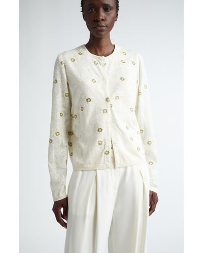 Giambattista Valli Floral Embroidered Cashmere & Silk Cardigan - White