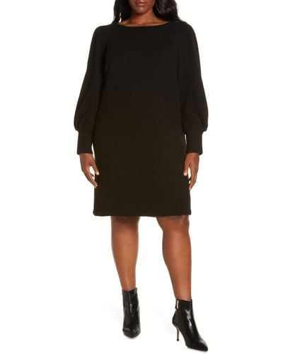 Julia Jordan Rib Boat Neck Long Sleeve Sweater Dress - Black