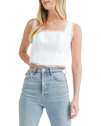 All In Favor Lace Trim Crop Tweed Camisole In At Nordstrom, Size Medium - Blue