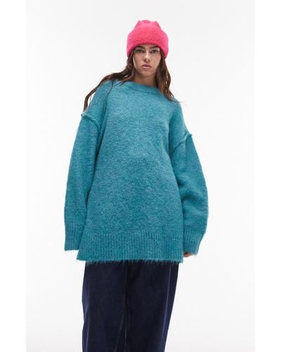 TOPSHOP Oversize Crewneck Sweater - Blue